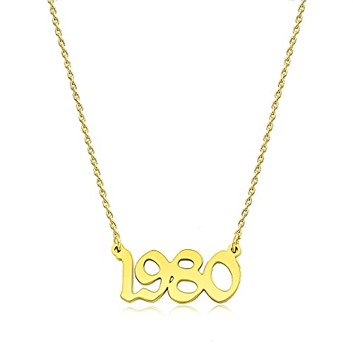 Ovian Birth Year Number Necklace for Women 18K Gold Plated Stainless Steel Birthday Pendant Necklace Memorable Anniversary Jewelry