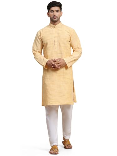 SKAVIJ Men's Embroidered Cotton Blend Kurta Pajama for Men Indian Traditional Wear