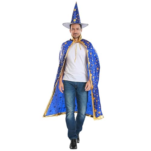 Zauberer KostüM Herren Umhang Erwachsene Party Fashion - KostüM Zauberer FüR Erwachsene Halloween Wizard Cape Witch Umhang Mit Hut Hexenhut FaschingskostüM FüR Karneval Fasching Cosplay