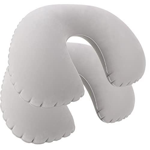 com four® 2X Almohada Inflable para el Cuello   práctica Almohada para el Cuello para inflar   Almohada de Viaje (Redondo   2 Piezas   Gris)