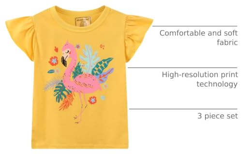 Image of Girls Graphic T Shirts 3 Pack 100% Cotton Short Sleeve Tees for Toddler Little Big Girls Cute Printed Casual Summer Tops