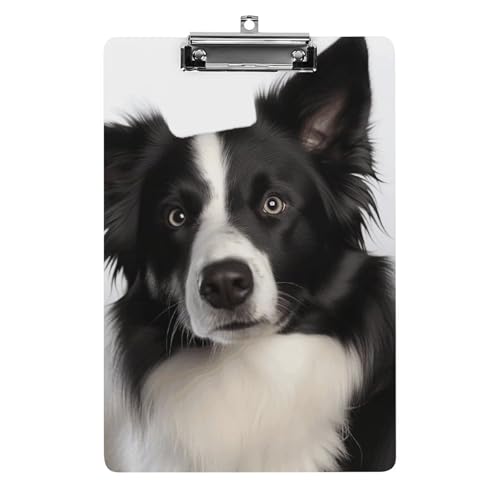 Porte-bloc Border Collie anti-gondolement en acrylique A4 avec clip métallique robuste