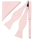 BELLUNO Petal Pink Bow Tie and Pocket Square for Men Tuexdo, Self-Tied Cotton Linen Bow Tie Set
