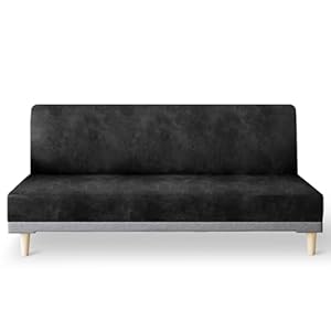molasofa Leather Like Stretch Futon Slipcover Armless Futon Bed Sofa Cover Furniture Protector with Elastic Bottom, Soft and Washable Futon Cover for Sofa Bed Stay in Place（Medium，Dark Grey）