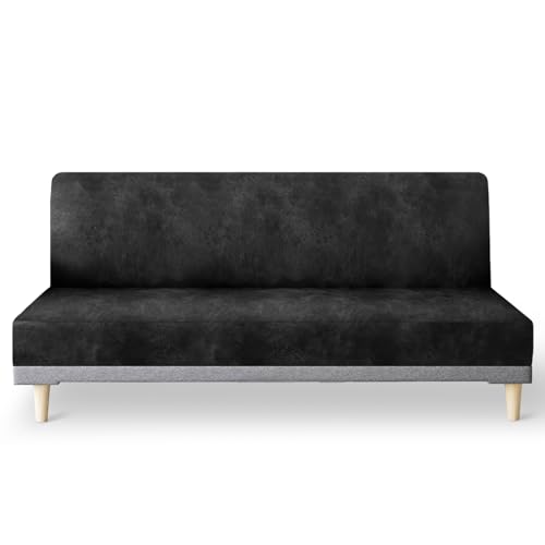 molasofa Leather Like Stretch Futon Slipcover Armless Futon Bed Sofa Cover Furniture Protector with Elastic Bottom, Soft and Washable Futon Cover for Sofa Bed Stay in Place（Medium，Dark Grey）