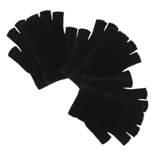 BCOATH 3 Pairs Winter Half Finger Knit Touchscreen Gloves for Men, Black