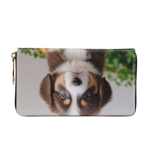 Cute Dog Print Men and Women Leather Wallet,Long Zipper Wallet,Convenient to Carry, Various Bank Card Storage2