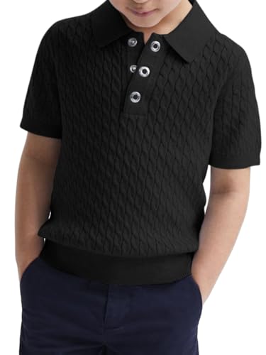 Image of Haloumoning Boys Cable Knit Polo Shirt Sweater Kids Short Sleeve Fashion Pullover T-Shirts Clothes 5-14 Years