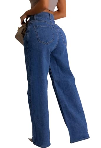 Women's Wide Leg Jeans Casual High Waist Stretchy Baggy Loose Trendy Denim Pants2
