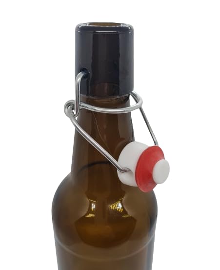 Botella de cerveza de cristal marrón de 500 ml con tapa abatible de plástico, 10 unidades.