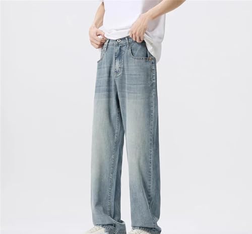 Men's Washed Straight Jeans, Summer Button-Down Slim Wide-Leg Pants2