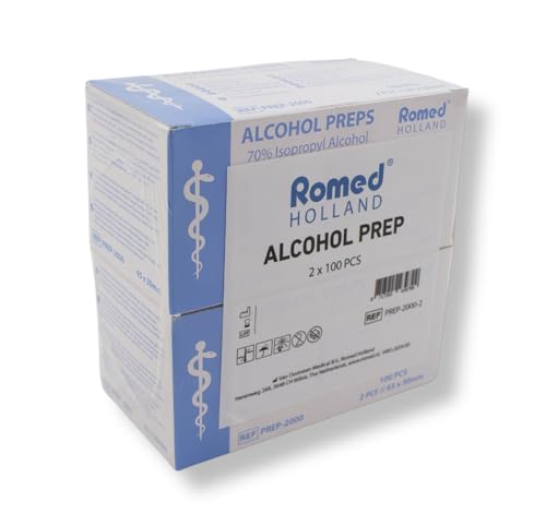 Romed Alkoholtupfer 65 x 30 mm 2-lagig Spar-Set 2 x 100 Stück hygienisch eingesiegelt (1 Set = 1 x 2 x 100 Stück)