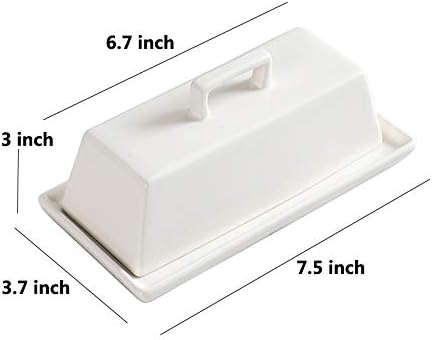 Miniatura 2 de Sizikato Mantequillera de porcelana con tapa, blanco puro, 7.5 pulgadas