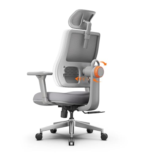Newtral Office Chair with Lumbar Support- High Back Ergonomic Desk Chair with Adjustable Headrest, 3D Armrest, Adjustable Seat Depth & Height, Home Office Grey Without Laptop Table Tray