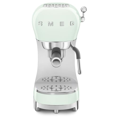 Smeg ECF02PGUK, 50's Retro Style Aesthetic Espresso Coffee Machine, Professional Pressure and Anti Drip System, Adjustable Cappuccino System, Flow Stop Function, 1 L Removeable Tank, Pastel Green