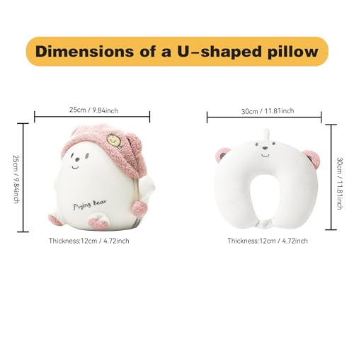 Image of Kids Travel Pillow - 2-in-1 Deformable Kids Neck Pillow for Traveling, Soft U-Shaped Pillow with Adorable Animal Design, Comfy Sleep and Play, Ideal for Airplanes and Cars - Pink Bear