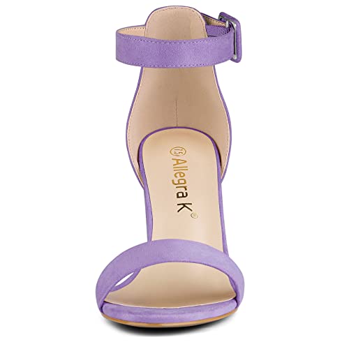 Image of Allegra K Women's Open Toe Chunky High Heel Buckle Ankle Strap Sandals | 3 3 /8 inches Heels with Faux Suede, Comfortable Block Heels Sandal for Women, Summer Dressy Shoes