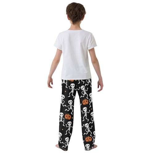 Skeleton and Pumpkin Boys Long Pants Soft Trousers Elastic Waist Kids Lounge Bottoms with Pockets S-XL3