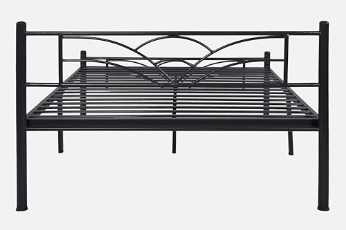 Image of Zyra Metal Queen Size Bed Without Storage | Wrought Iron Double Bed with Headboard & Footboard | Sturdy Powder Coated Platform Bed Queen Size Cot for BedroomLivingRoom Black (75x60)