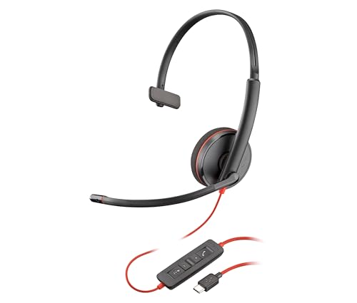 Schnurgebundenes USB-C-Headset Poly Blackwire 3210 – Noise Cancelling-Mikrofon – Ein-Ohr-Design...