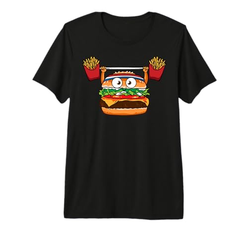 Funny Burger Frites d'haltérophilie Hamburger Cheeseburger Blague T-Shirt Haut de Gamme