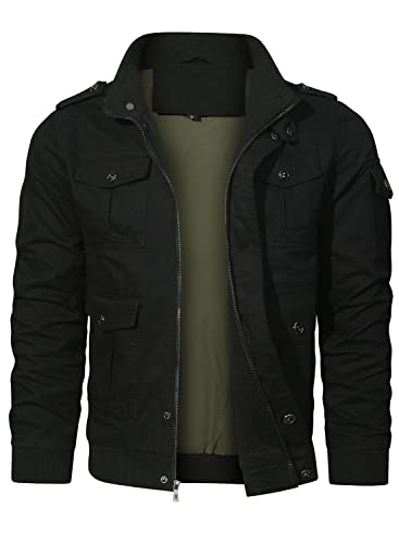 Hood Crew 3029-BLACK-L Mens Cotton Jackets Military Cargo Bomber Jacket Outdoor Hiking Jacket Coats thumb #1