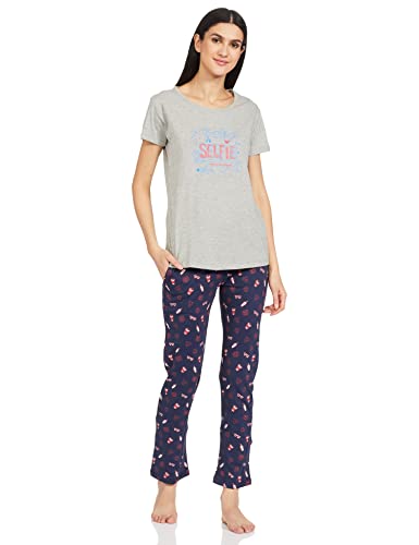 Image of Rupa Women's Cotton Checkered Pajama Pack of 1 (1329A01-GREY Melange-L Grey