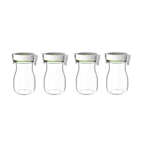 FOSA Carafe with Vacuum Lid, Set of 4pcs, 4-glass jugs (11.8oz x4), Vacuum Pitcher - for Iced Tea, Juice, Milk