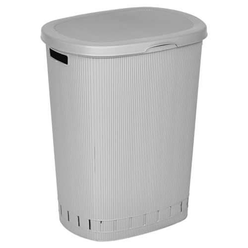 URBNLIVING 65L Laundry Basket Dirty Washing Clothes Linen Bin Basket with Line Design & Lid (Grey)