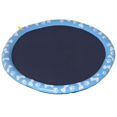 PawHut 150 cm Splash Sprinkler Pad für Hunde Spritz Wasserspiel Matte Wassersprinkler Anti-Rutsch Outdoor Kunststoff Blau