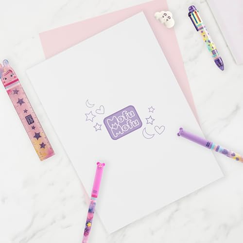 Franco Cosimo Panini Mofu Mofu Mofu Schreibwaren-Set mit Kugelschreiber, löschbarer Stift, geformtes Lineal, 2 Löcher, Radiergummi, für Grund- und Mittelschule