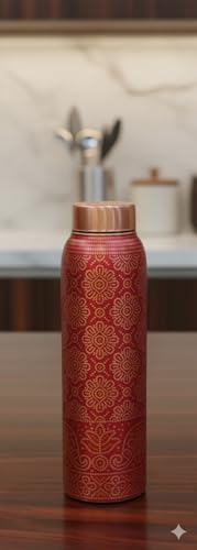 Image of Pure Copper Water Bottle | Seamless Semi-Hammered Ayurvedic Drinking Bottle | Leakproof, Eco-Friendly & Reusable Copper Drinkware | Health Benefits, Natural Water Purifier-900ml