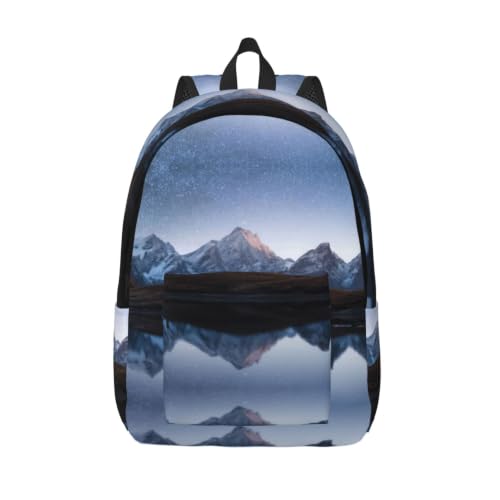 Mochila de lona CHAbu negra con diseño de cielo estrellado y moda universitaria