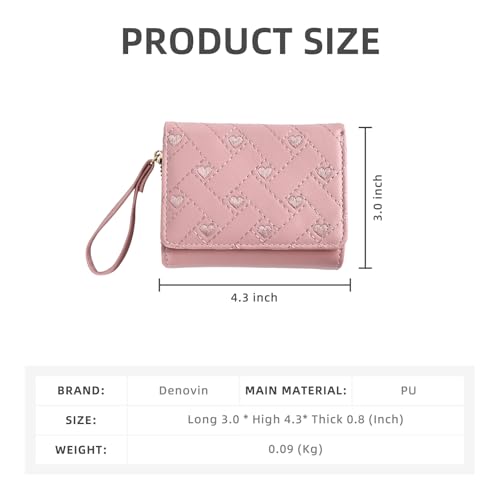Wallet Women, Cute Pink Ladies Wallet, Love Heart Trifold Wallets Woman Business Credit Card Holder with Zipper Purse for ID Cards Cash Coin Key (Pink)2