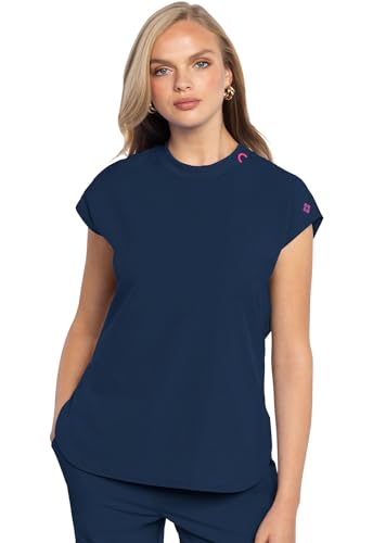 Med Couture Scrub Top Women Round Neck with 2 Zipper Pockets