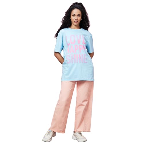 Image of Globus Women Pink Boxy Fit Typography Cotton T-Shirt-3639407001