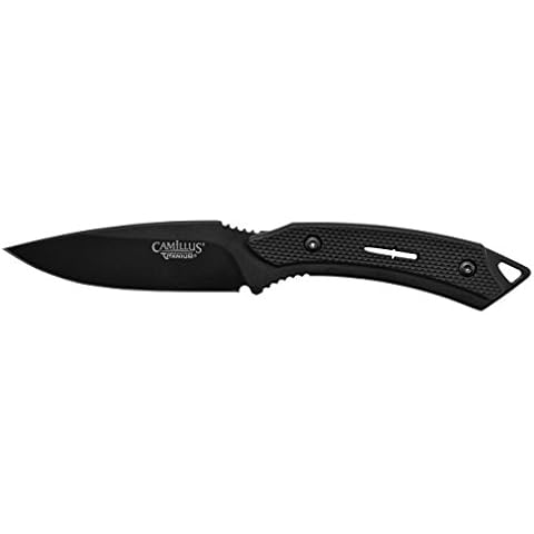 Camillus Animal Fixed Blade Knife, with Ballistic Nylon Sheath, 3.5" / 8.9 cm Carbonitride Titanium 440 Blade, GFN Handle, Black, 7.75" / 19.7 cm Cover