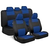 BDK OS309 PolyPro Car Seat Covers, Full Set (Blue on Black) – Front and Rear Split Bench Protection, Easy Install with Two-Tone Accent, Universal Fit for Auto Truck Van SUV