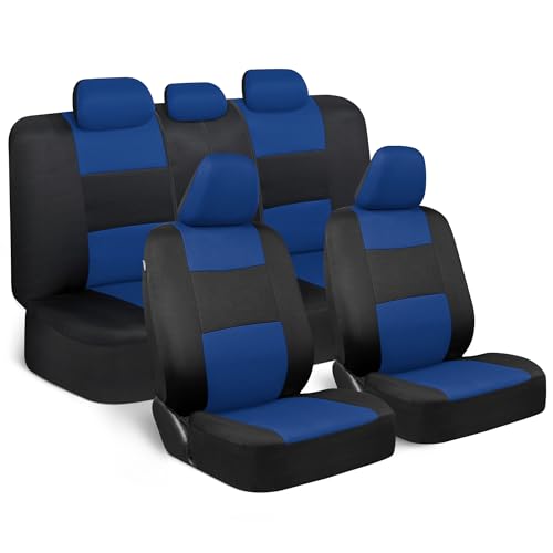 Image of BDK PolyPro Black Car Seat Covers with Blue Accents, Full Set, Front and Rear Bench Seat Protectors, Full Coverage for Car Truck Van and SUV