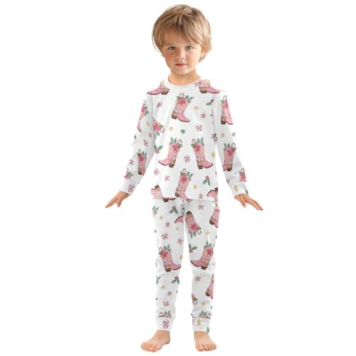 Pajama Sets Long Sleeve Pink Boots with Christmas Soft Comfy Sleepwear 2 Piece PJS 3-8T2