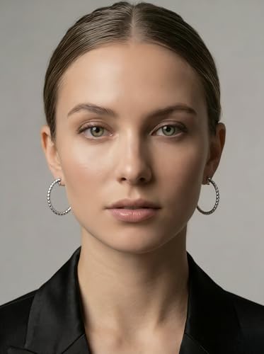 Image of FAN&LOUIS 24K Gold Plated Hoop Clip On Earrings for Women, Gold Beaded Hoop Trendy Hypoallergenic Non Pierced Earrings Painless Lightweight 38mm Clip-On Earrings