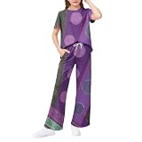 Generisch Mädchen Kurzarm Shirt und weite Hose Set Zweiteiler mit grafischem Punktmuster lockere Passform Freizeit Outfit