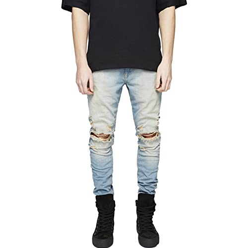 Maiyifu-GJ Men's Distressed Knee Holes Jeans Stretchy Destroyed Skinny Slim Fit Denim Pants Ripped Washed Tapered Leg Jean (Blue,40)
