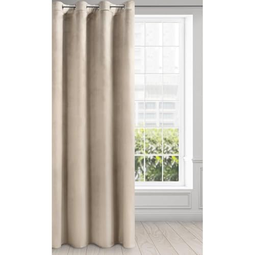 Eurofirany Cortina de Terciopelo con Ojales - 1 Panel, Tratamiento de Ventana Opaca, Cortinas para Dormitorio, Cocina, Sala de Estar, Súper Suave, 140x250 cm, Beige