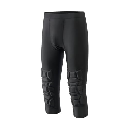 Topeter Knee Pad Leggings for Men, Compression Fit Capri Short Pants w/Protective Cup Pocket for Sports Training Black 2XL