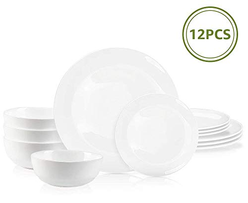 DANMERS 12-Piece Dinnerware Set White Dinner Sets Service for 4, 10.5" Dinners Plates