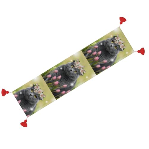 Chemin de table chat antidérapant avec pompons déco de table - 3
