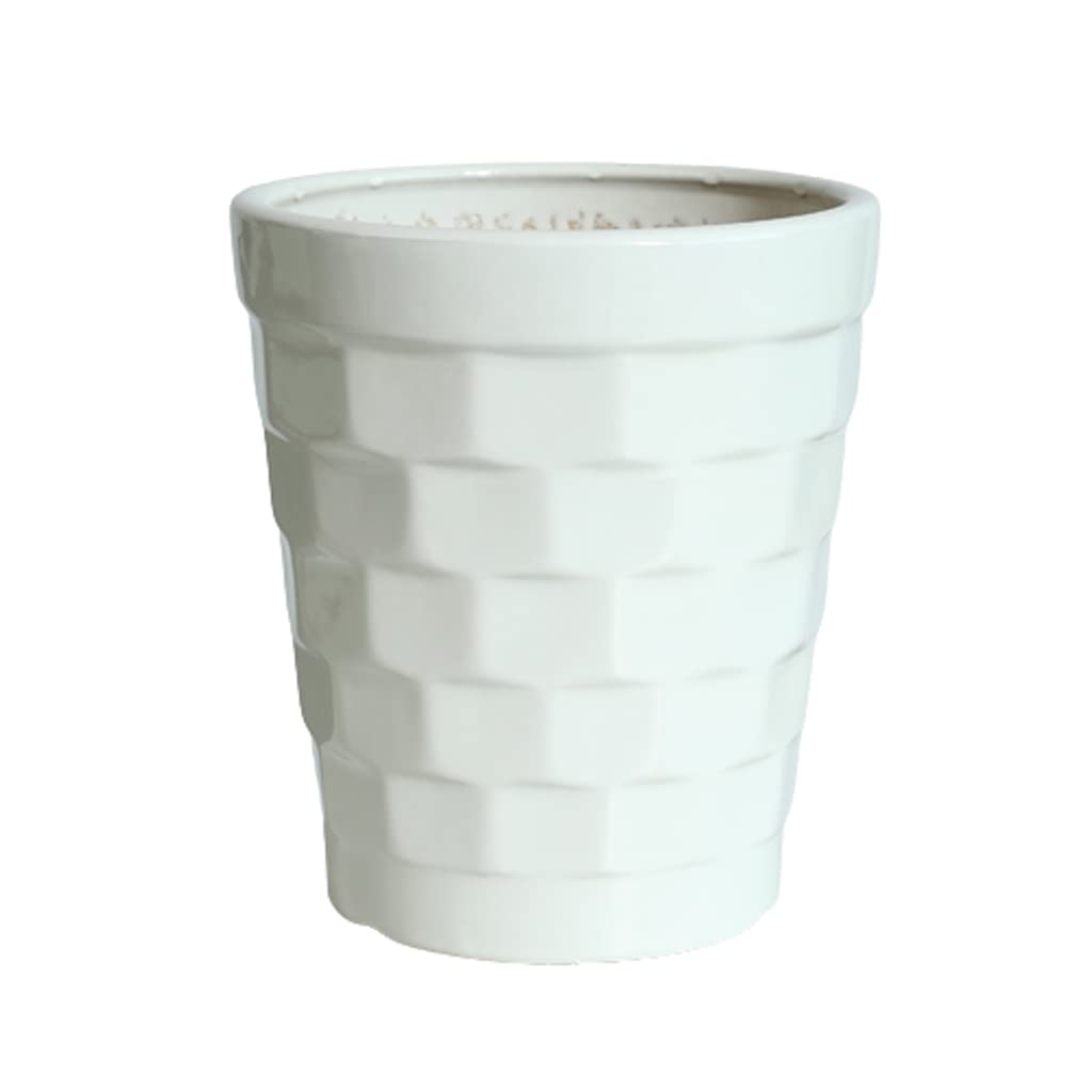 Vasi da Giardino Vaso per Piante in Ceramica con Foro di drenaggio e piattino, vasi da Fiori da Giardino Moderni da 7/9/11 Pollici con Motivo a Blocchi in muratura, Bianco
