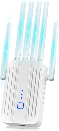 Repetidor WiFi Potente con 6 Antenas, Amplificador Señal WiFi Largo Alcance, Extensor WiFi, Modos Repetidor/Ap, Cobertura hasta 3200 pies², Cobertura Total de 360°, para Casa y Oficina