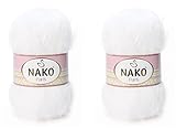 Nako Paris Yarn Set of 2 Balls, 536 Yards Soft Fluffy Turkish Knitting Thread for Shawls, Hats, Scarves, Cardigans and Pullovers (White)